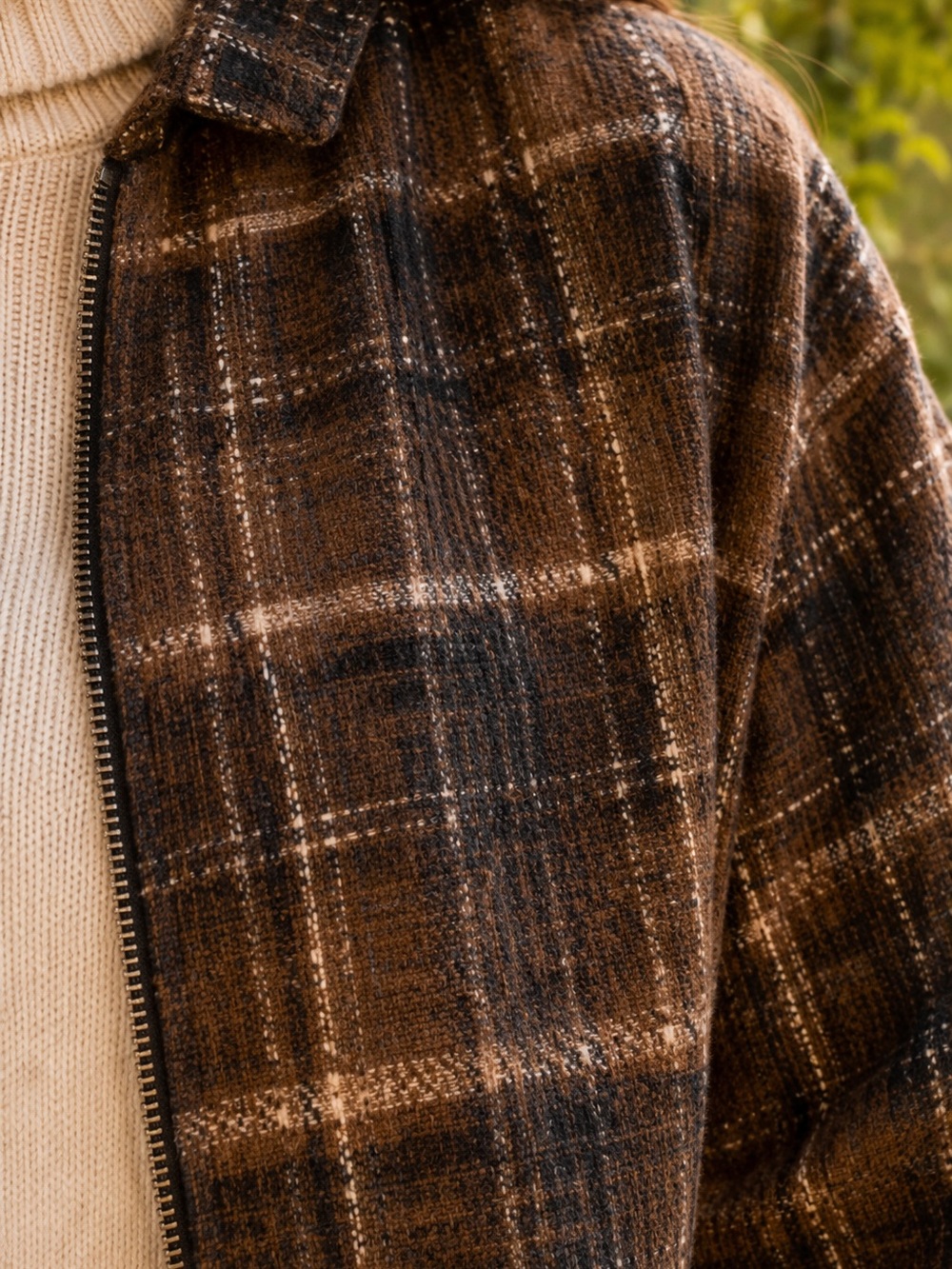 Cercule The Hawthorne Brown Plaid Lined Bomber Jacket Size L - Picture 4 of 5